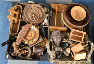 Two Boxes of Various Treen to Include Souvenir Items, Bowls etc