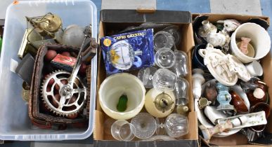 Three Boxes of Various Sundries to Comprise Stoneware, Glass, Metalwares etc