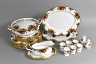 A Royal Albert Dinner Service to Comprise Two Oval Platters, Sauce Boat on Stand Six Egg Cups,