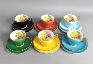 A Harlequin Rose Decorated Tea Set by Edwardian Chian all with Gold Trim