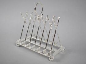 A Modern Silver Plated Six Slice Novelty Toast Rack Formed From Crossed Golfing Irons and with