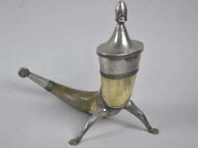 A Nordic Horn Drinking Vessel with Claw Feet and Warrior Bust Finial, 25cms Long