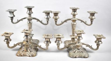 Two Pairs of Silver Plated Three Branch Candelabra, Tallest 24cm High