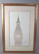 A Framed Naive Crayon depicting Big Ben Signed for Nicole Harvey, 50x28cms