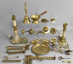 A Collection of Various Brass to Comprise Fittings Bell, Lamp Base, Piano Sconces etc