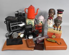 A Collection of Various Vintage Items to Comprise Enamelled Pots, Novelty Tobacco Pots, Cameras etc