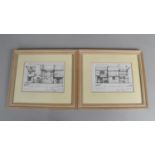 A Pair of Framed Architect's Sketch Elevations for Moll Flanders Property Signed Alan Lowndes