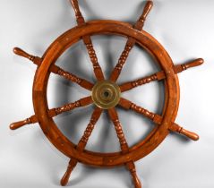 A Reproduction Brass Mounted Full Sized Ships Wheel, 90cms Diameter