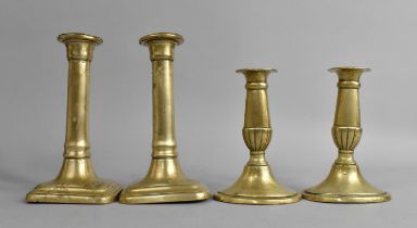 Two Pairs of 19th Century Brass Candlesticks, Tallest 18cms High