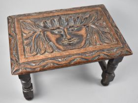 WITHDRAWN> An Edwardian Carved Oak Rectangular Stool on Turned Support, 33cms by 23cms and 20cms