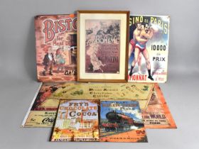 A Collection of Various Reproduction Signs Printed on Tin