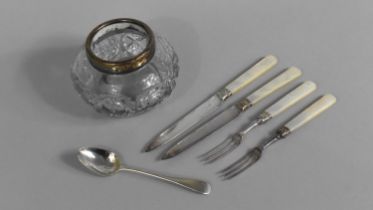 A Collection of Various Silver Mounted Items to Comprise Silver Mounted Glass Pot, Silver Mounted