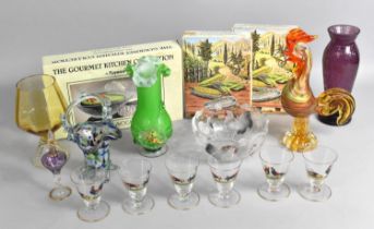 A Collection of Various Glassware to Comprise Cockerel, Tot Glasses, Sweetcorn and Avocado Dishes