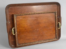 A Large Wooden Tray Together with a Smaller Example with Twin Brass Handles, 64cm and 58cm wide