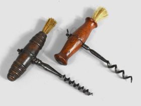 Two 19th Century Wooden Handled Corkscrews with Brushes
