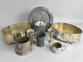 A Collection of Metal Wares to Comprise Pair of Shaped Ice Buckets/Planters, Vases, Kruger Tumbler