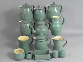 A Collection of Green Glazed Denby Stonewares to Comprise Teapots, Hot Water Pots, etc