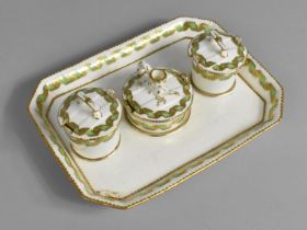 A 19th Century English Porcelain Inkstand, c.1840, Decorated with Green and Gilt Scrolled Trim, 24.