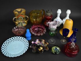 A Collection of Various 19th and 20th Century Coloured Glass to Comprise Slag Glass Jug, Opaque