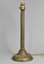 A Mod 20th Century Brass Table Lamp Base in the Form of a Ribbed Corinthian Column, 35cms High