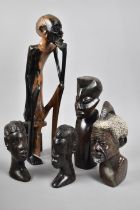 A Collection of Carved African Carved African Tribal Souvenir Figural Ornaments