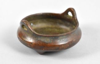 A Small Chinese Bronze Two Handled Censer with Seal Mark to Base, 8cms Diameter