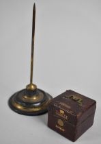 A Small Travelling Vesta by T Varty of London, together with a Vintage Desk Top Letter Spike