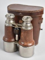 A Pair of Early 20th Century Leather and Silver Plate Binoculars with Leather Case