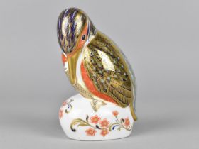 A Royal Crown Derby Paperweight, Kingfisher, Gold Button