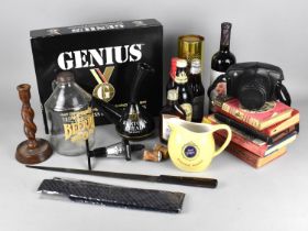 A Collection of Various Items to Comprise Bottles of Genius, Bar Items to Include Jug, Oak Candle