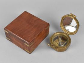 A Reproduction Cased Brass Natural Sine Compass as Was Made By Stanley of London, 7.5cms Diameter