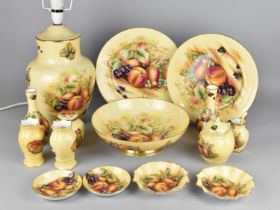 A Collection of Aynsley Orchard Gold to Comprise Table Lamp Base, Large Bowl, Two Plates, Two