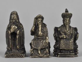 A Collection of Three Heavy Cast Metal Oriental Figural Ornaments, Possibly Chess Pieces, 6cms High