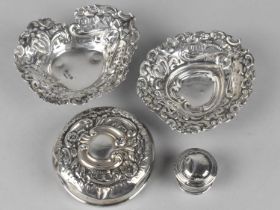 A Pair of Silver Pierced Heart Shaped Dishes (Both AF) Together with Two Silver Dressing table Pot