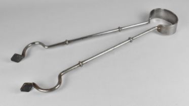 A Georgian Steel Long Handled Fire Tong, 55cms Long