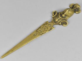 A Reproduction Wall Hanging Brass Half Model of a Medieval Dagger, 32cms HIgh