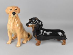 A Beswick Fireside Study of a Labrador, no. 2314 together with an Italian Ceramic Dachshund Example