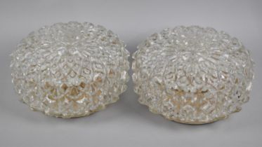 A Pair of Mid Century Circular Moulded Glass Light Fittings, 24cms Diameter