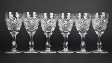 A Set of Six Good Quality Cut Glass Wine Glasses