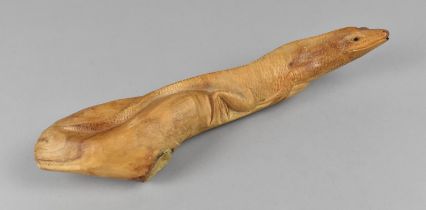 A Carved Wooden Section of Driftwood to Form Iguana, 33cms Long