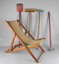 A Child's Vintage Deck Chair Together with a Collection of Children's Garden Tools