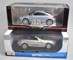 Two Boxed 1:18 Scale Die Cast Cars, Mercedes SLK and Audi TT