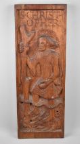 A Carved Wooden Panel, St. Christopher, 65x24cms