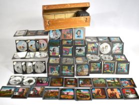 A Vintage Wooden Box Containing Various Magic Lantern Slides to Include Children's Stories, Jack and