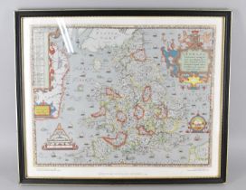 A British Museum Replica Framed Saxton's Map of England and Wales, Subject 52.5x42.5cms