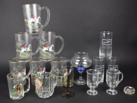A Set of Six Huntsman Glass Tankards Together with Various Other Glass