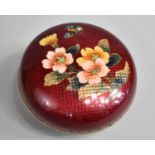 A Nice Quality White Metal and Enamel Japanese Lidded Circular Box with Floral Decoration, 10cms