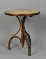 A Mid 20th Century Circular Cane Topped Bentwood Tripod Table, 45cms Diameter