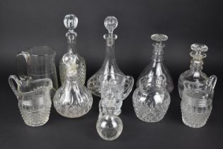 A Collection of 19th and 20th Century Glass to Comprise Decanters, Jugs etc (Some Condition Issues)