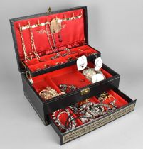 A Fitted Jewellery Box Containing Various Costume Jewellery to Comprise Earrings, Necklaces etc